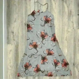 NWT PinkBlush Maternity Maxi Dress Sleeveless Grey Floral Sheer Overlay Size L